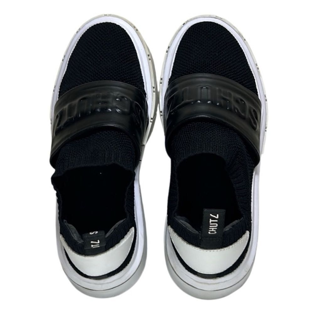 Schutz - Tennis Platform Shoes w/ Logo Strap, Knit, Slip On - Size 7.5, Black - Picture 6 of 16